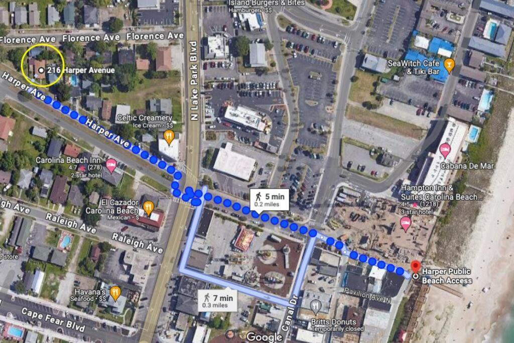 1 Block From & Boardwalk Free Parking Great Porch Carolina Beach